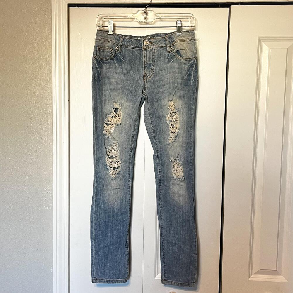 Mossimo Supply Co Skinny Jeans Juniors 9 Blue Wash Mid Rise Distressed 30x30
